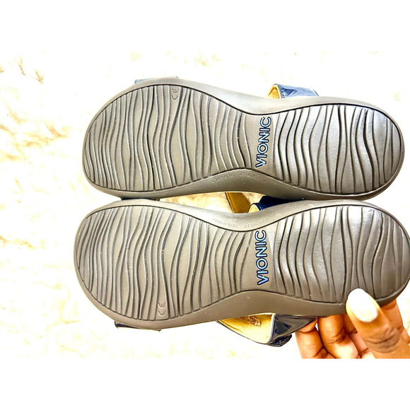 Vionic Farra Orthaheel Navy Patent Leather Sandals Women Size 8 - Picture 6 of 9